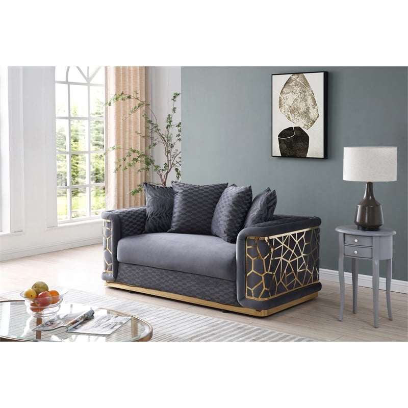 Pemberly Row Set of 2 Modern Velvet Sofa and Loveseat in Dark Gray