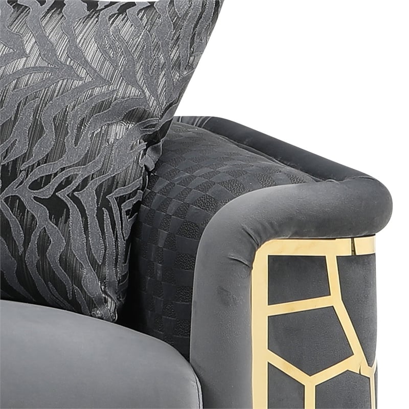 Pemberly Row Set of 2 Modern Velvet Sofa and Loveseat in Dark Gray