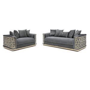 Pemberly Row Set of 2 Modern Velvet Sofa and Loveseat in Dark Gray