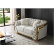 Pemberly Row Set of 2 Velvet Loveseat and Sofa with Cushion in Ivory / Gold