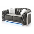 Pemberly Row Set of 2 Gray Velvet Loveseat and Sofa With LED Accent Lighting