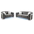 Pemberly Row Set of 2 Gray Velvet Loveseat and Sofa With LED Accent Lighting