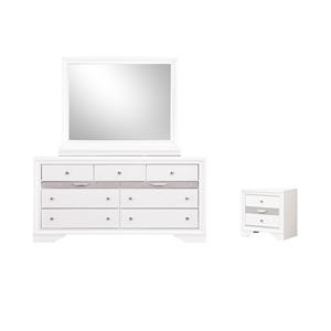 Pemberly Row Set of 3 Modern Dresser and Nightstand and Mirror in White