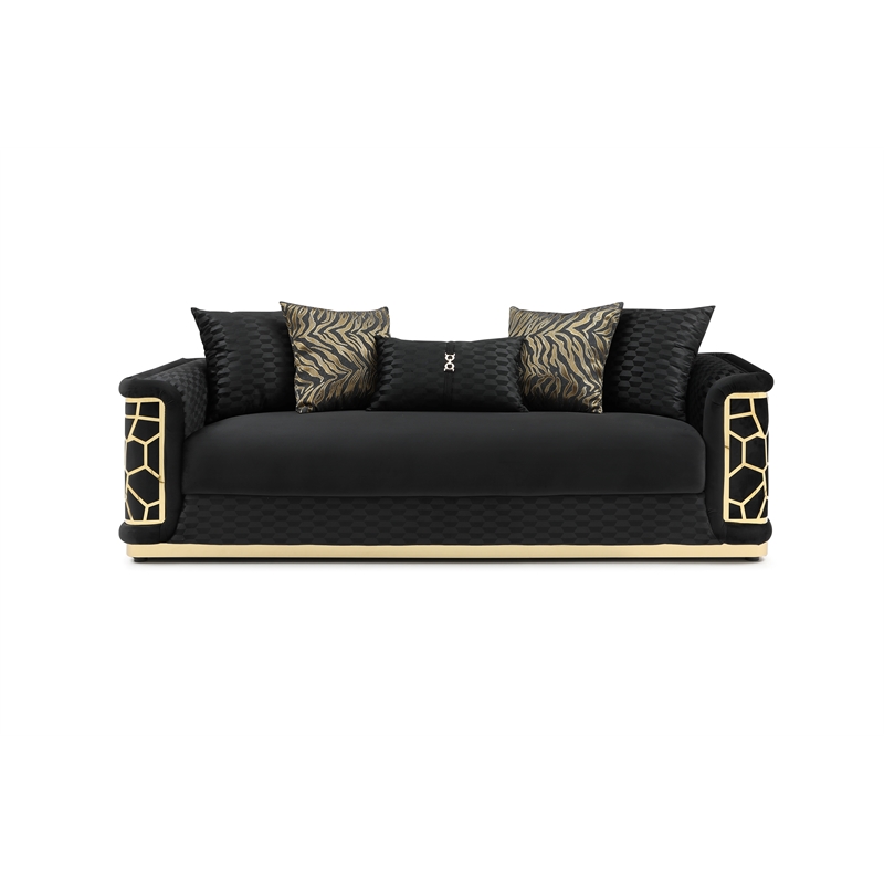 Pemberly Row Set of 2 Modern Velvet Loveseat and Sofa in Black
