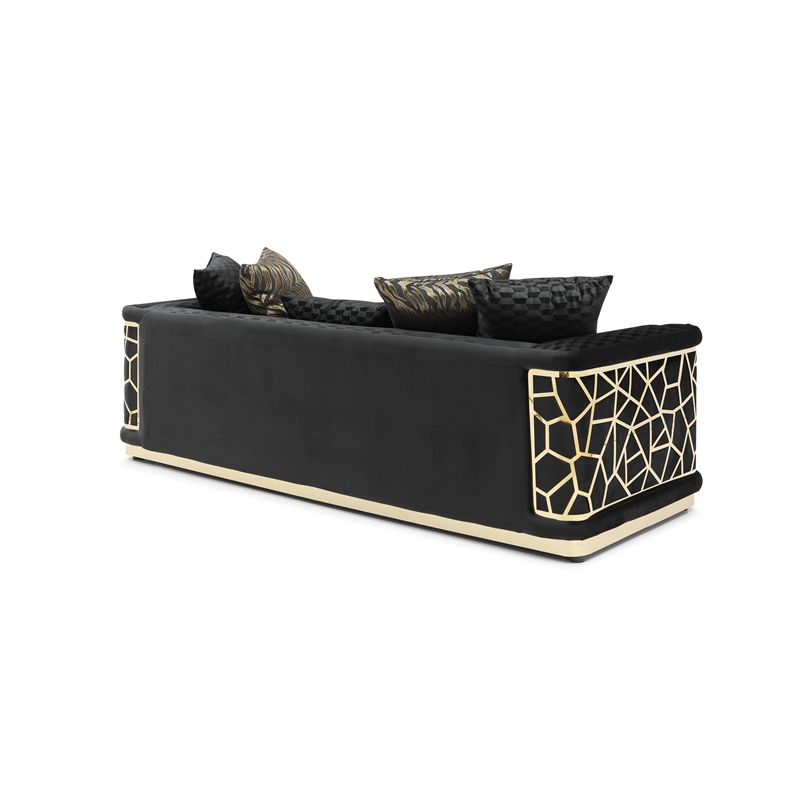 Pemberly Row Set of 2 Modern Velvet Loveseat and Sofa in Black