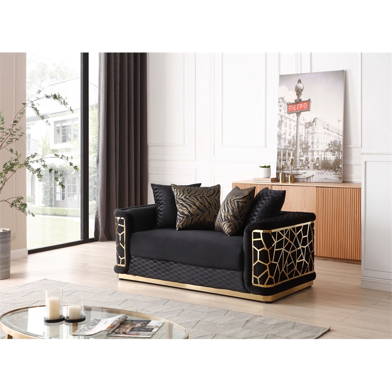 Pemberly Row Set of 2 Modern Velvet Loveseat and Sofa in Black