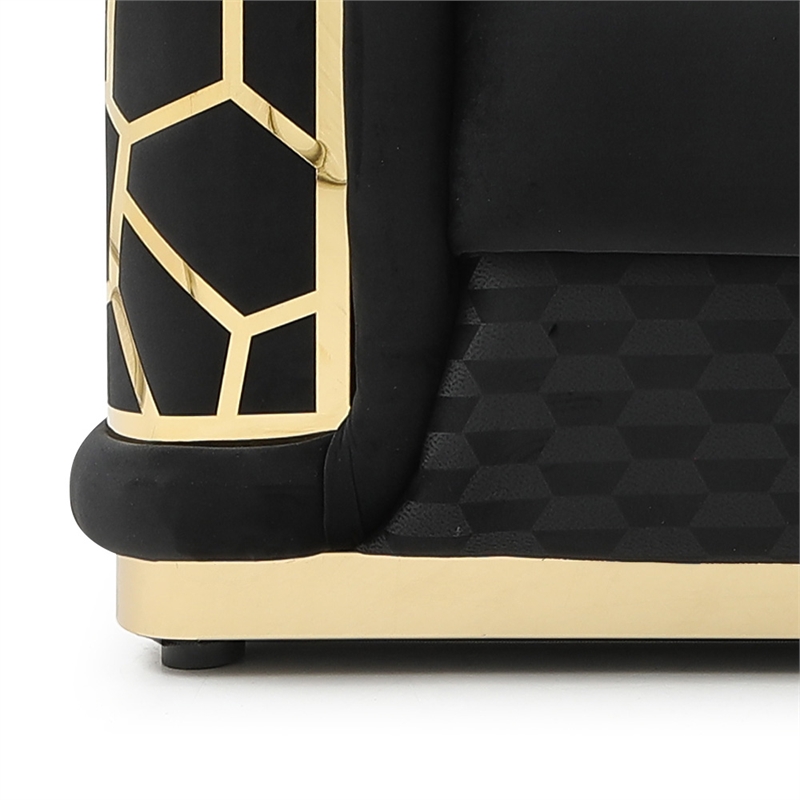 Pemberly Row Set of 2 Modern Velvet Loveseat and Sofa in Black