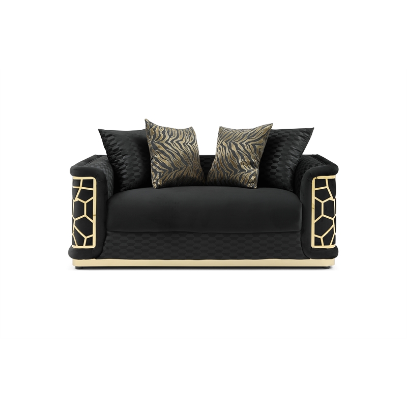 Pemberly Row Set of 2 Modern Velvet Loveseat and Sofa in Black