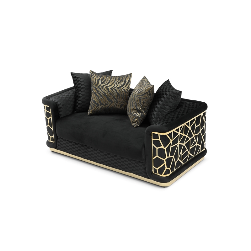 Pemberly Row Set of 2 Modern Velvet Loveseat and Sofa in Black