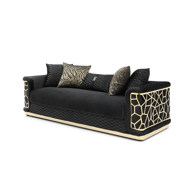 Pemberly Row Set of 2 Modern Velvet Loveseat and Sofa in Black