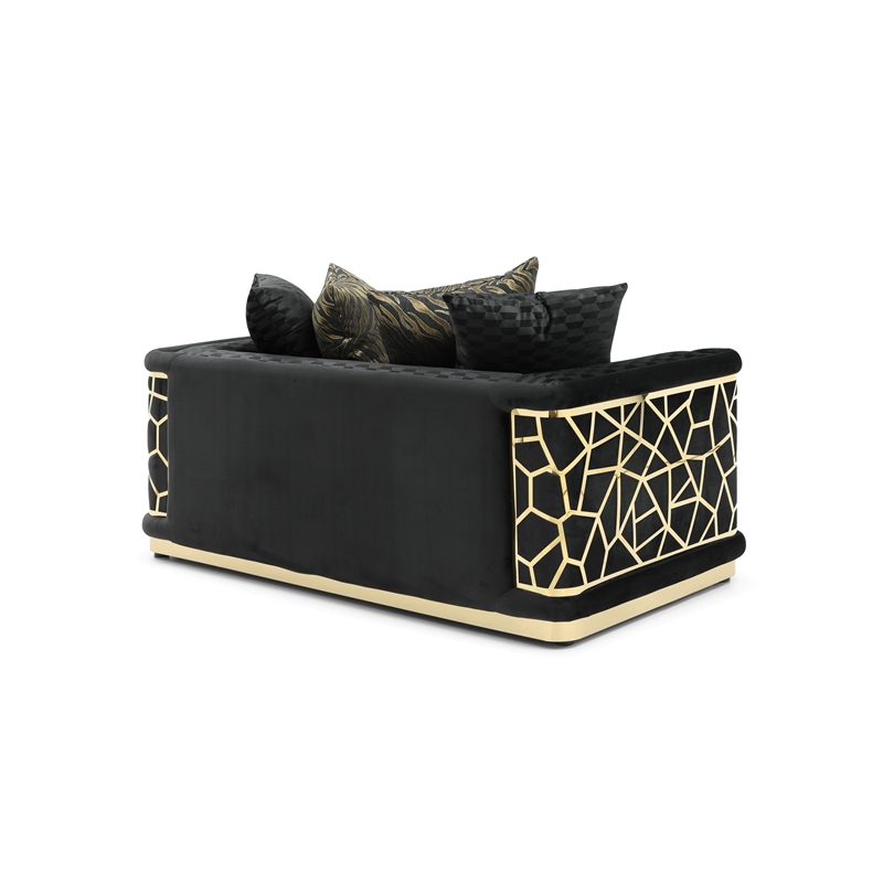 Pemberly Row Set of 2 Modern Velvet Loveseat and Sofa in Black