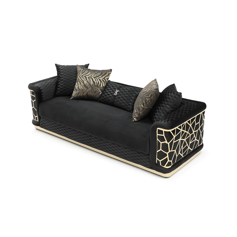 Pemberly Row Set of 2 Modern Velvet Loveseat and Sofa in Black