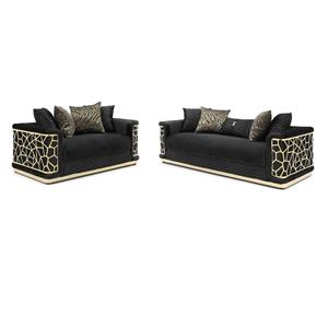 Pemberly Row Set of 2 Modern Velvet Loveseat and Sofa in Black