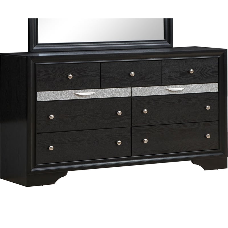 Pemberly Row Set of 2 Modern Wood Dresser in Black and Mirror in Gray