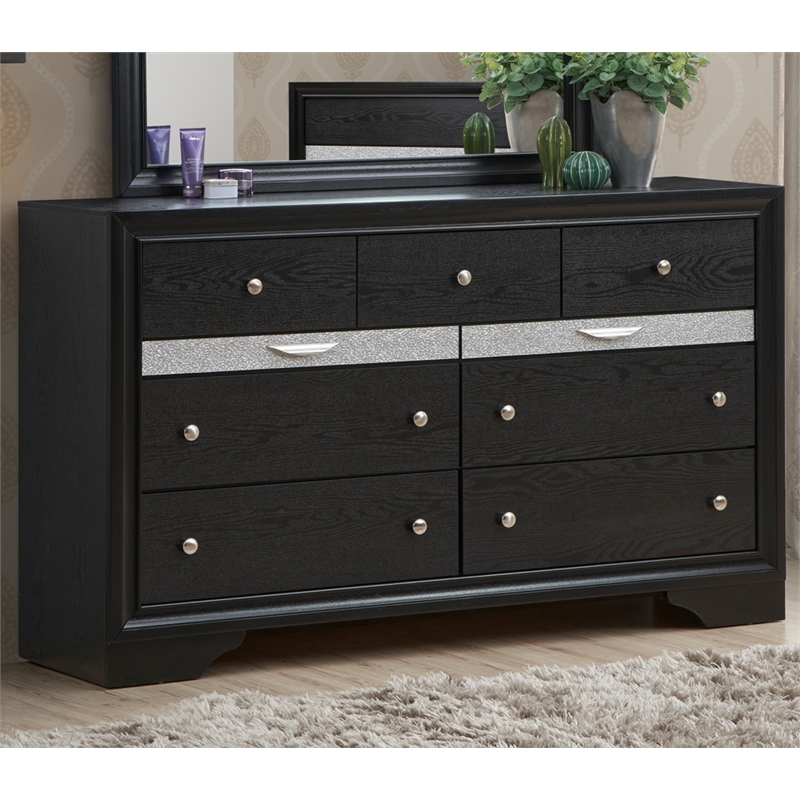 Pemberly Row Set of 2 Modern Wood Dresser in Black and Mirror in Gray
