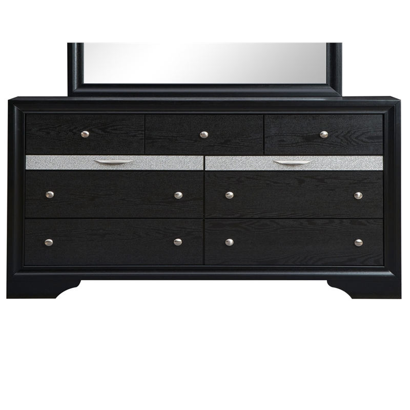 Pemberly Row Set of 2 Modern Wood Dresser in Black and Mirror in Gray