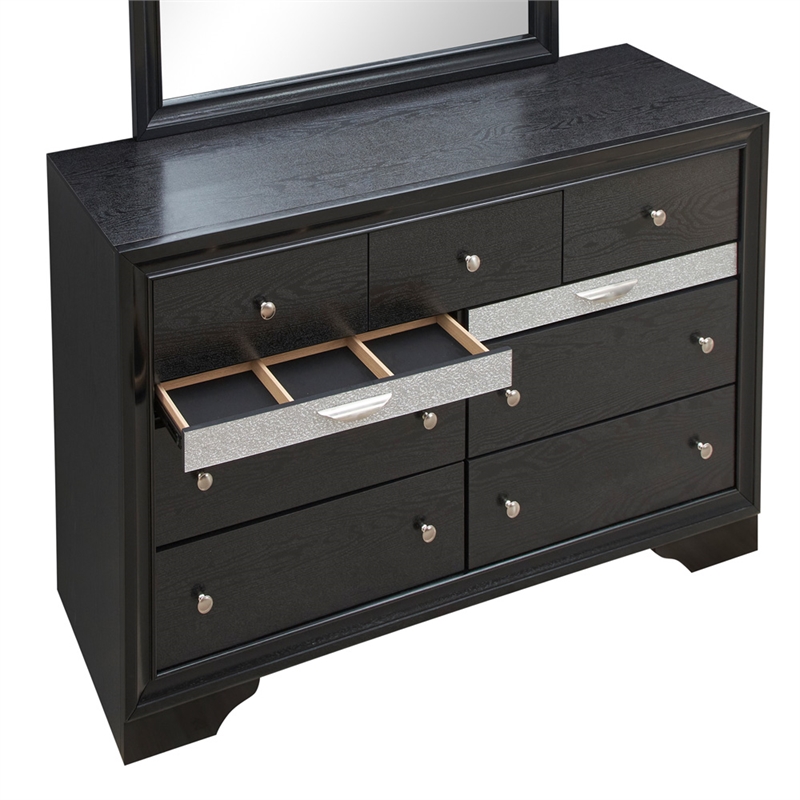 Pemberly Row Set of 2 Modern Wood Dresser in Black and Mirror in Gray