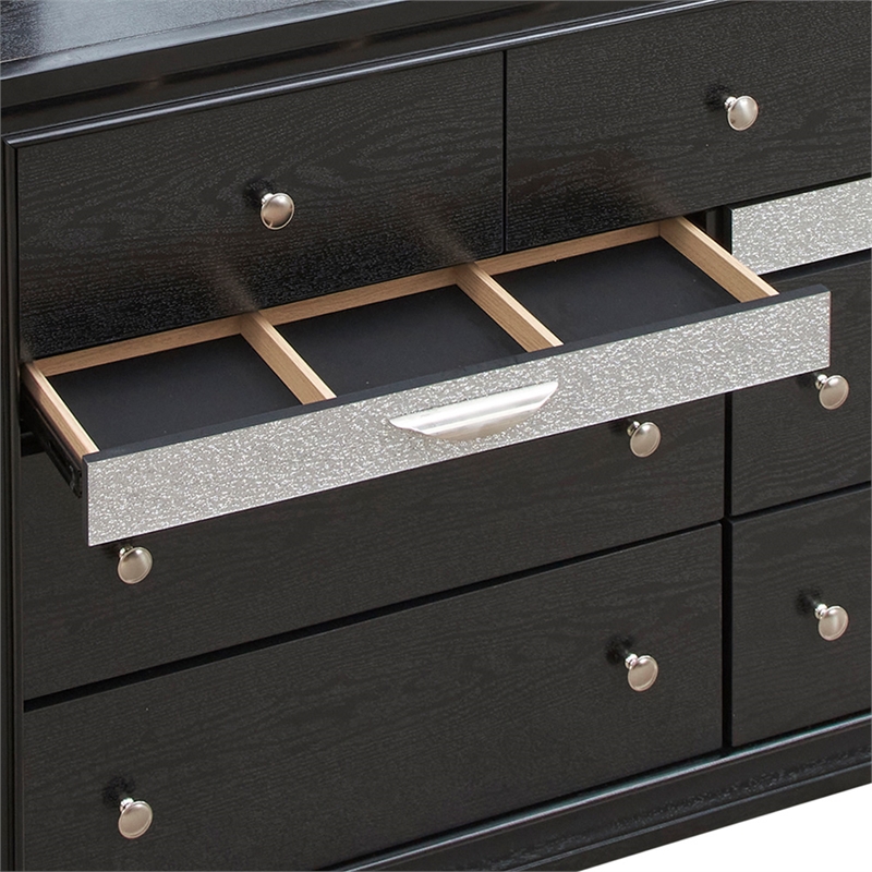Pemberly Row Set of 2 Modern Wood Dresser in Black and Mirror in Gray