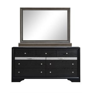 Pemberly Row Set of 2 Modern Wood Dresser in Black and Mirror in Gray