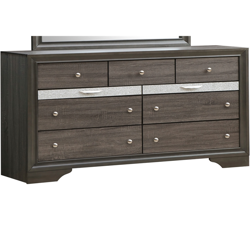 Pemberly Row Set of 2 Modern Wood Dresser and Mirror in Gray