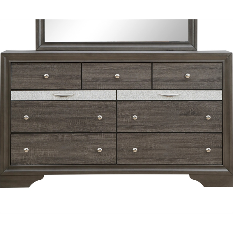 Pemberly Row Set of 2 Modern Wood Dresser and Mirror in Gray