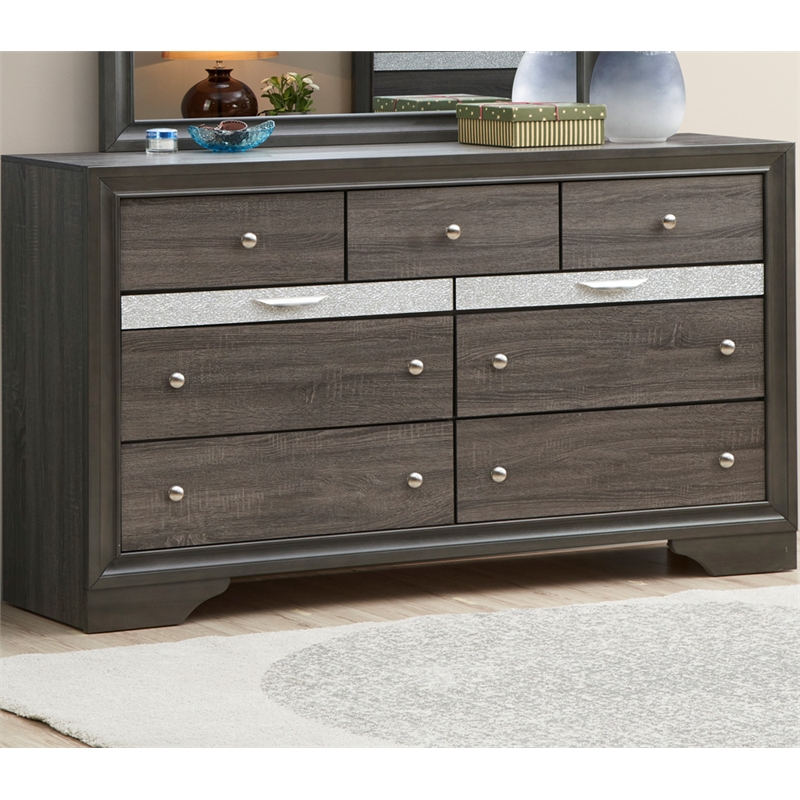 Pemberly Row Set of 2 Modern Wood Dresser and Mirror in Gray