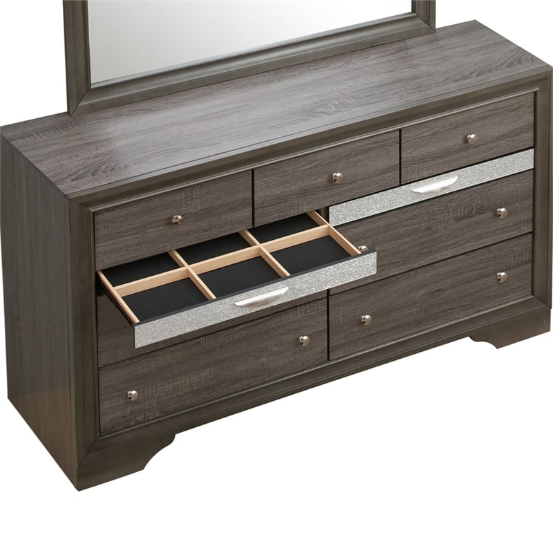 Pemberly Row Set of 2 Modern Wood Dresser and Mirror in Gray
