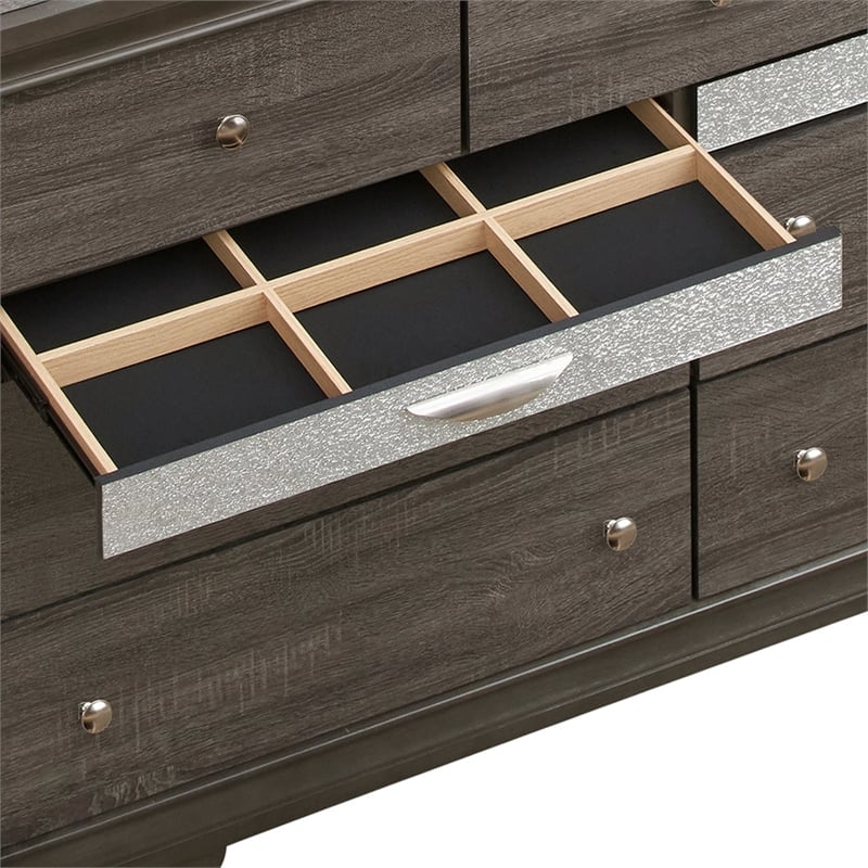 Pemberly Row Set of 2 Modern Wood Dresser and Mirror in Gray
