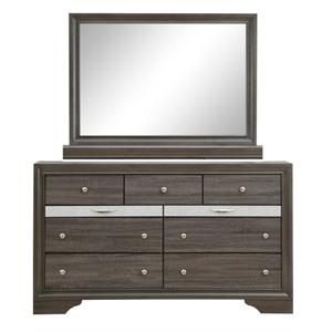 Pemberly Row Set of 2 Modern Wood Dresser and Mirror in Gray