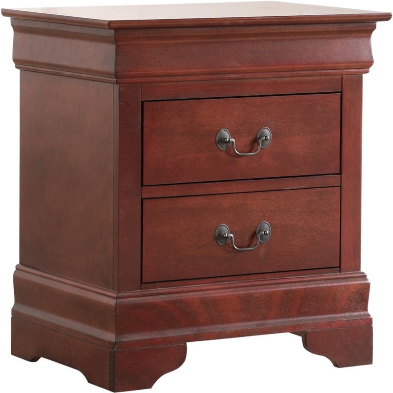 Pemberly Row Set of 2 Full Sleigh Bed and 2-Drawer Nightstand in Cherry
