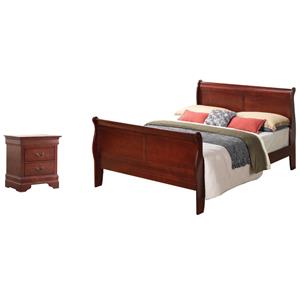 Pemberly Row Set of 2 Full Sleigh Bed and 2-Drawer Nightstand in Cherry