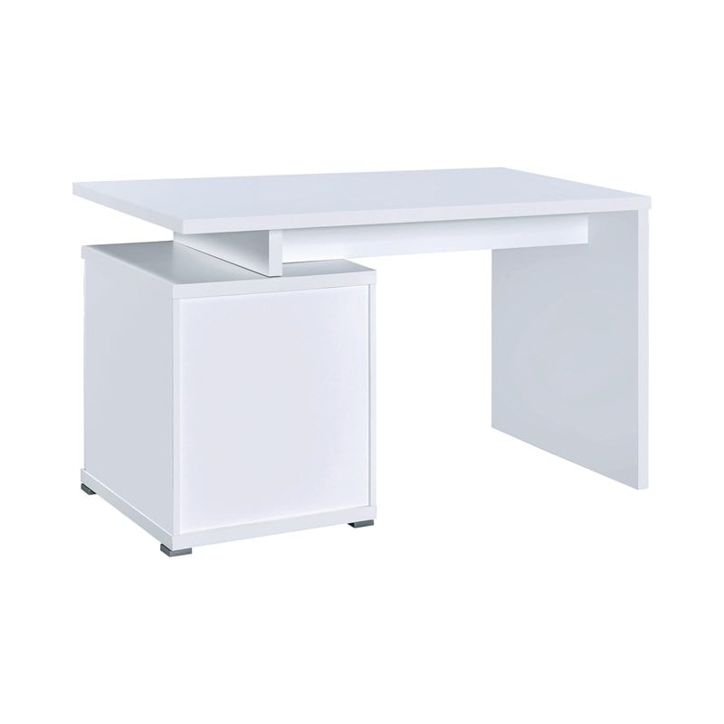 Pemberly Row 2-Drawer Contemporary Wood Office Desk with Cabinet White