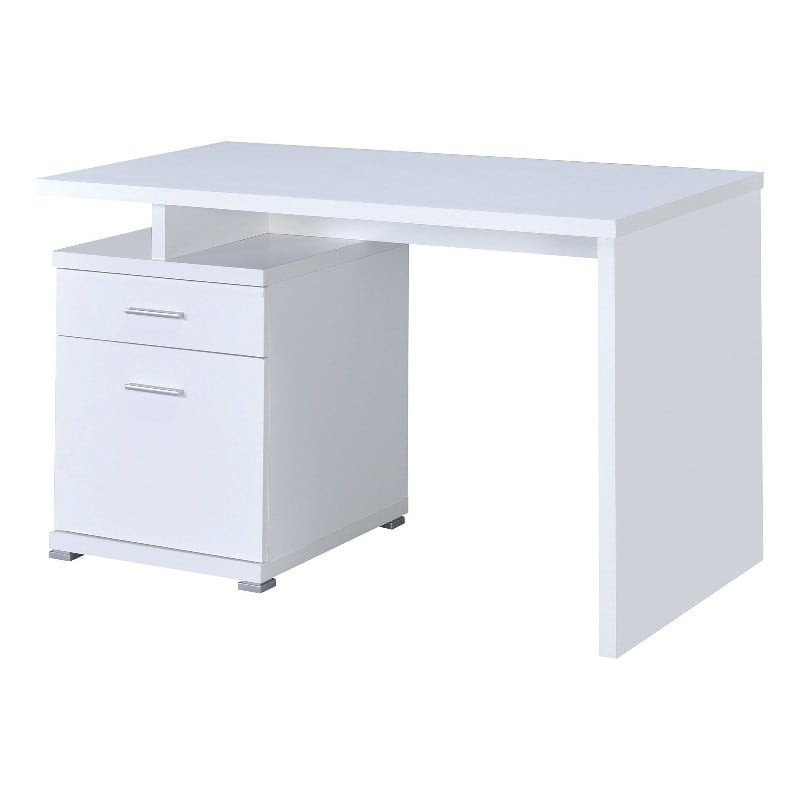 Pemberly Row 2-Drawer Contemporary Wood Office Desk with Cabinet White