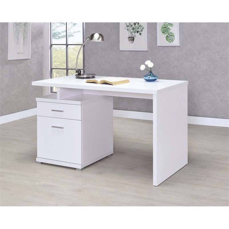 Pemberly Row 2-Drawer Contemporary Wood Office Desk with Cabinet White