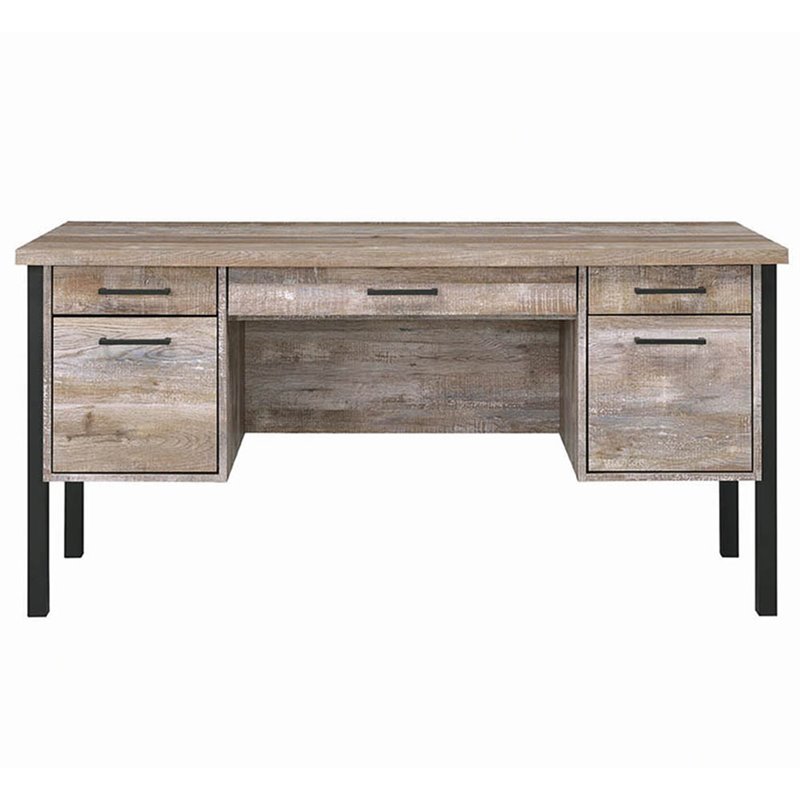 Pemberly Row 4-drawer Farmhouse Wood Office Desk in Weathered Oak and Black