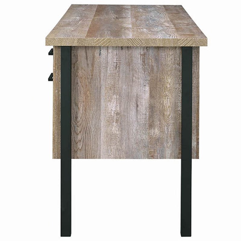 Pemberly Row 4-drawer Farmhouse Wood Office Desk in Weathered Oak and Black