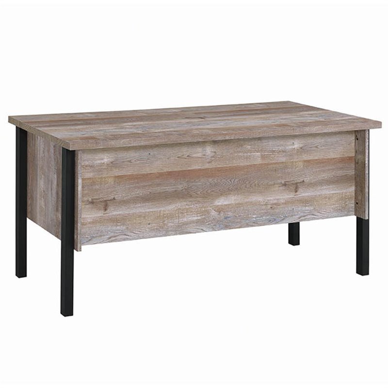 Pemberly Row 4-drawer Farmhouse Wood Office Desk in Weathered Oak and Black