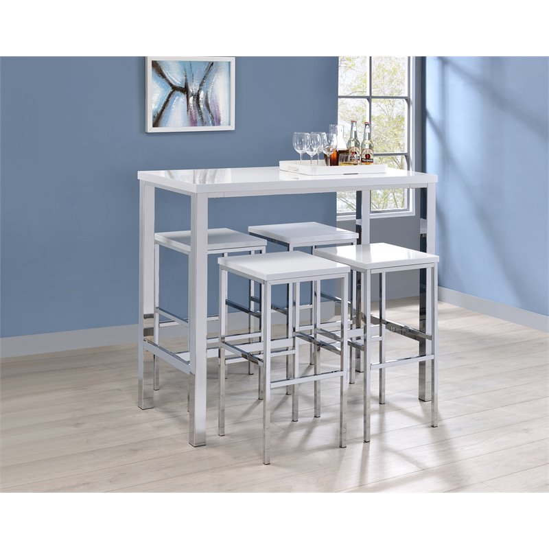 Pemberly Row Contemporary Wood 5-Piece Lacquer Bar Set with Metal Leg in White