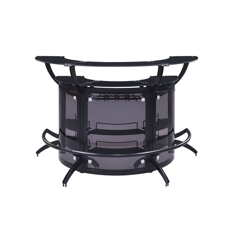 Pemberly Row Contemporary Metal 3-Piece Curved Bar Unit Set in Black