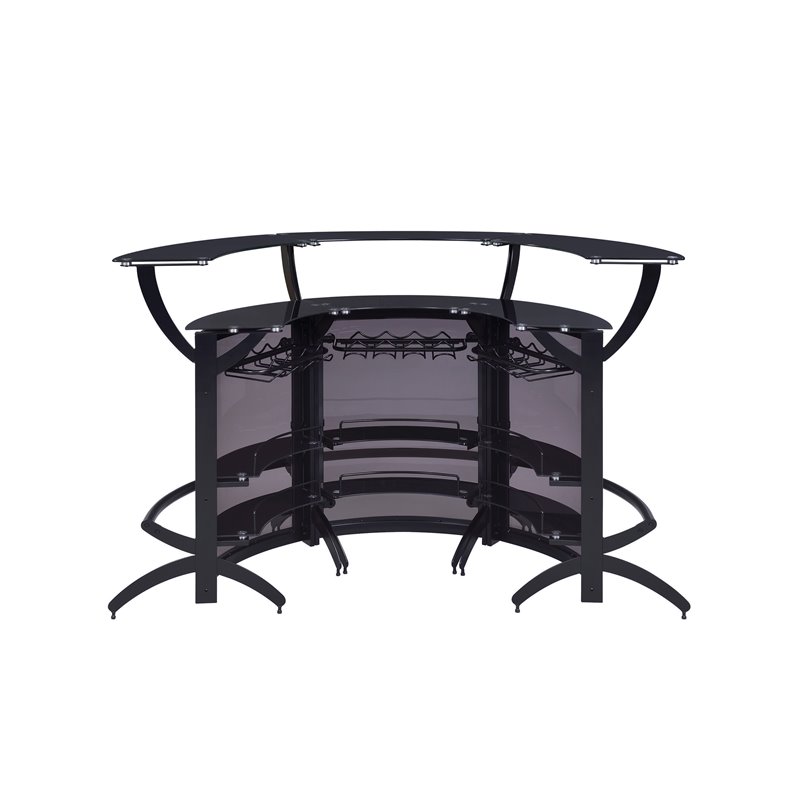 Pemberly Row Contemporary Metal 3-Piece Curved Bar Unit Set in Black