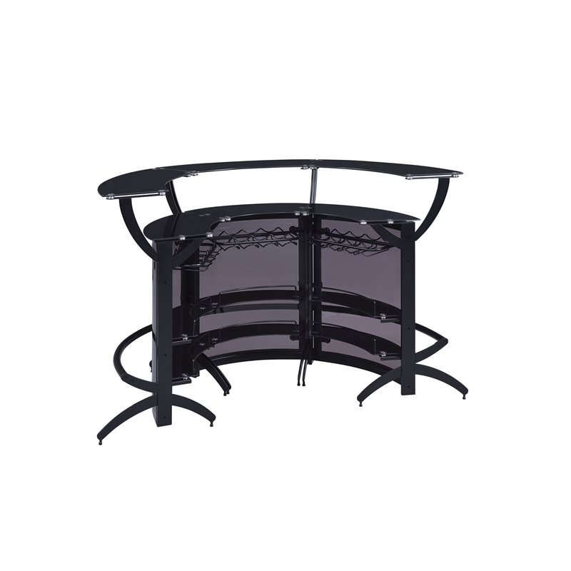 Pemberly Row Contemporary Metal 3-Piece Curved Bar Unit Set in Black