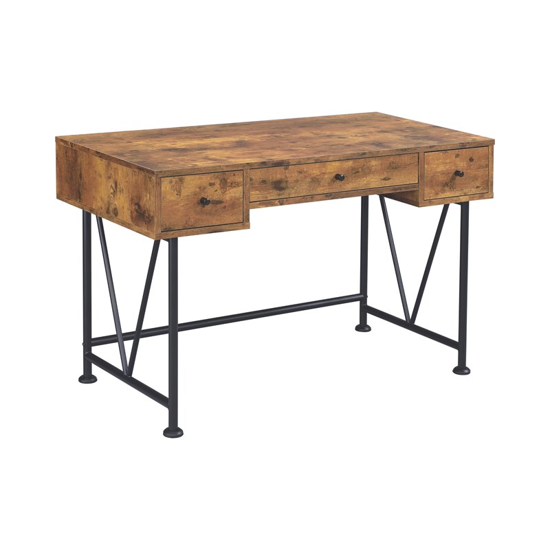 Pemberly Row 2-Piece 3-Drawer Farmhouse Wood Writing Desk Set in Nutmeg