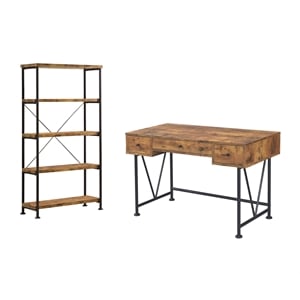 Pemberly Row 2-Piece 3-Drawer Farmhouse Wood Writing Desk Set in Nutmeg