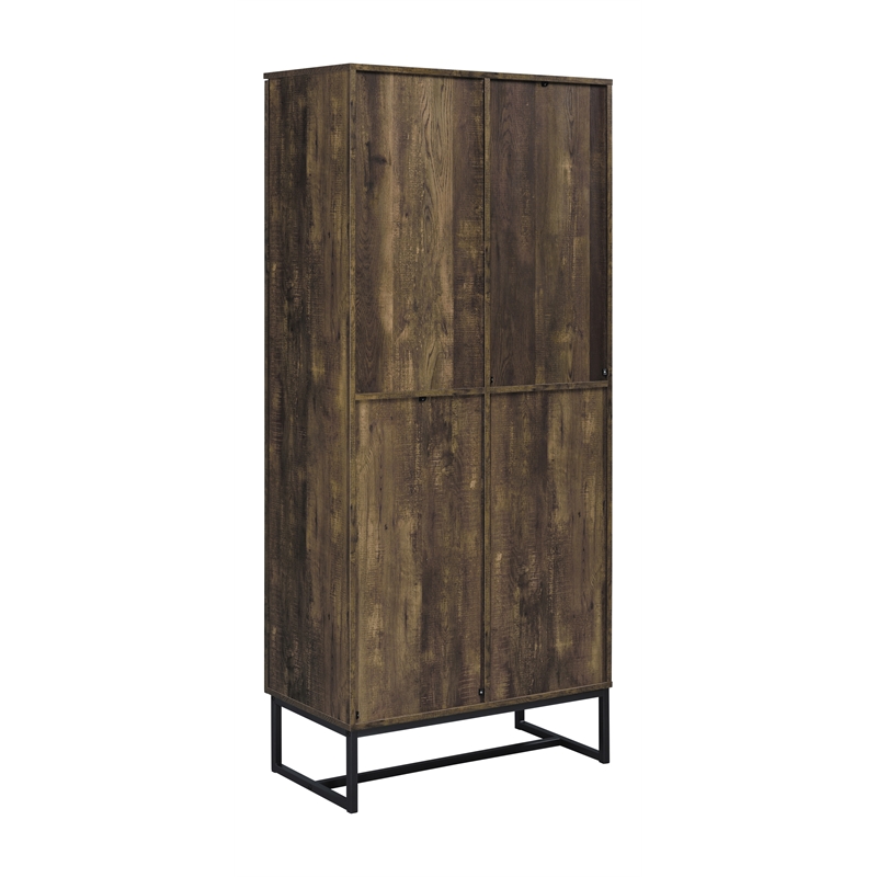 Pemberly Row Farmhouse Wood 2-Door Accent Storage Cabinet with Metal Base in Oak