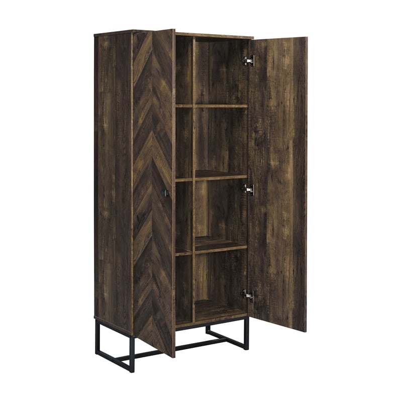 Pemberly Row Farmhouse Wood 2-Door Accent Storage Cabinet with Metal Base in Oak