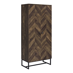 Pemberly Row Farmhouse Wood 2-Door Accent Storage Cabinet with Metal Base in Oak