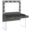 Pemberly Row 3-Drawer Wood & Glass Vanity Desk with LED Lighting in Gray
