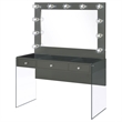 Pemberly Row 3-Drawer Wood & Glass Vanity Desk with LED Lighting in Gray