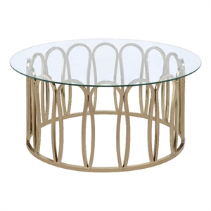 Pemberly Row Metal Round Coffee Table Chocolate Chrome and Clear