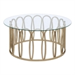 Pemberly Row Metal Round Coffee Table Chocolate Chrome and Clear